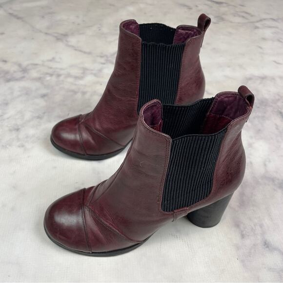 Miz Mooz Iris Burgundy Wine Leather Pull On Heeled Chelsea Boots - Picture 4 of 9